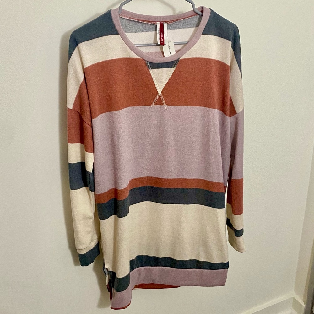 Multicolor striped long sleeve sweater dress